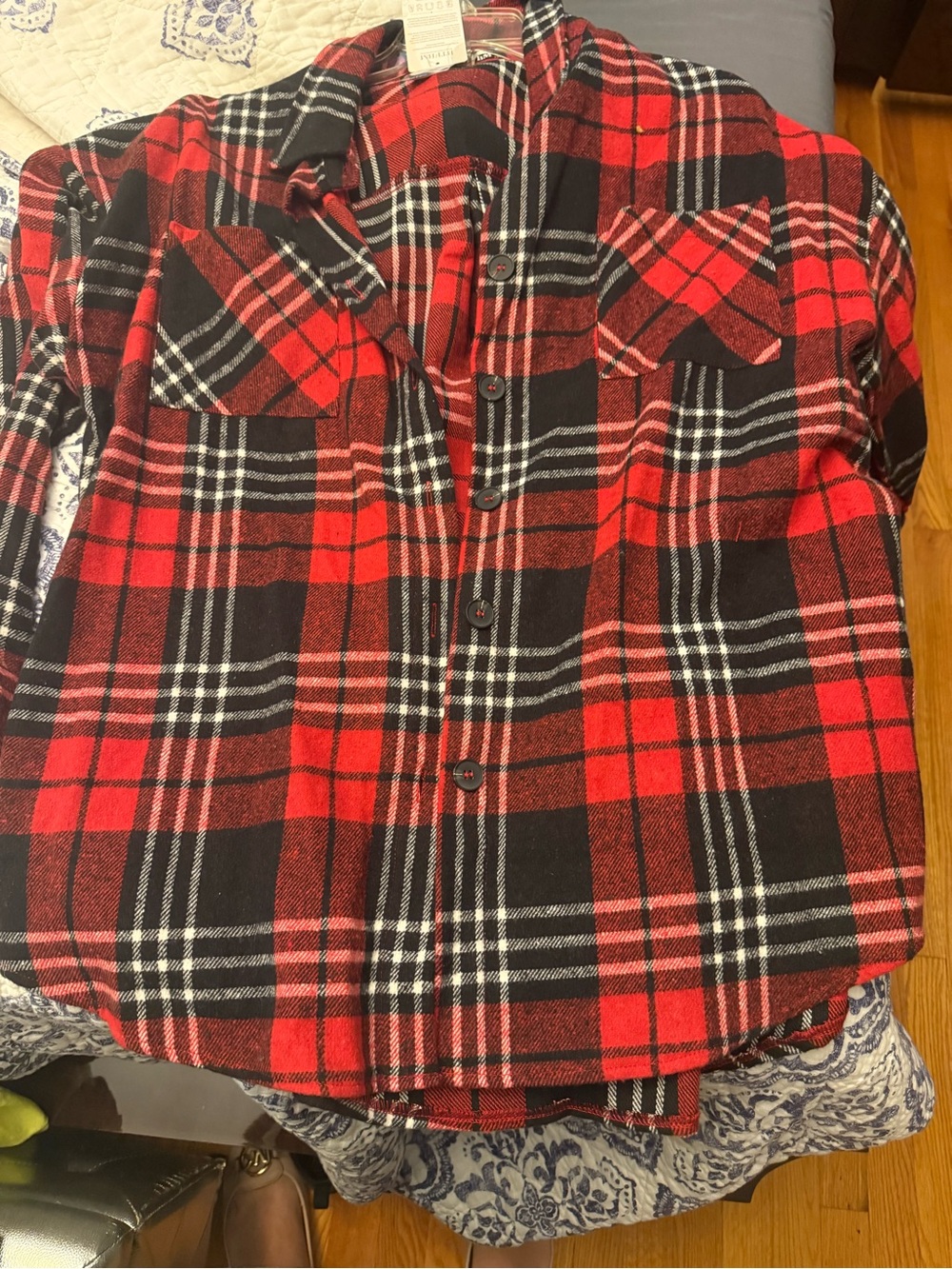 Amazon Red and Black Plaid Button-Up Shirt